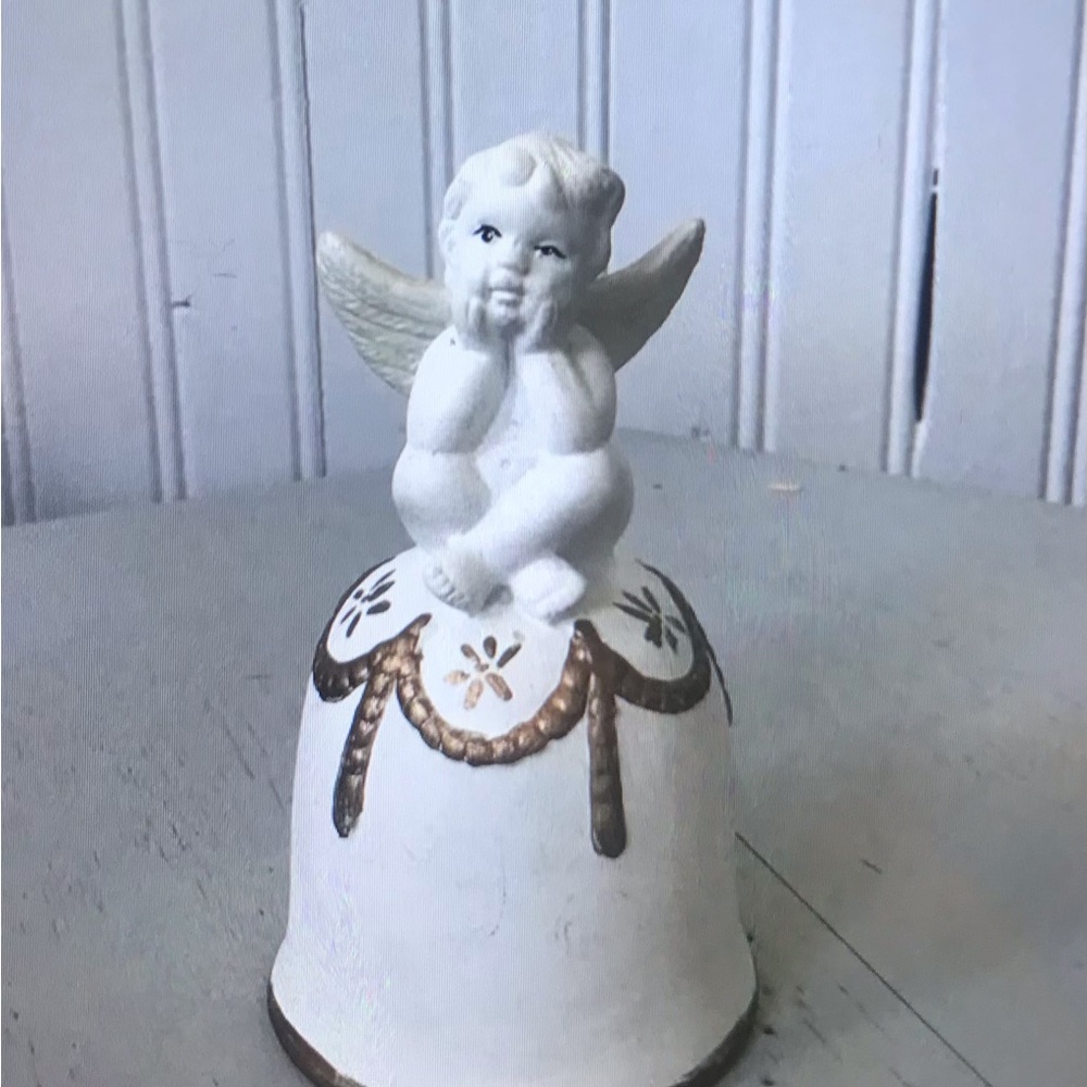 2000s Dollarama White Angel Bell with Gold Accents